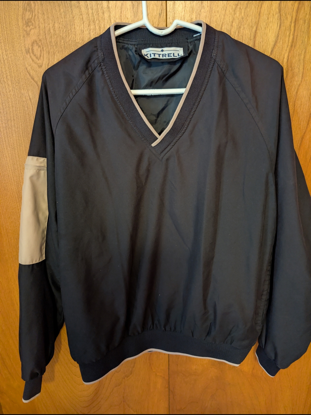 Kittrell Men’s Black V-Neck Pullover Jacket with Tan Accents